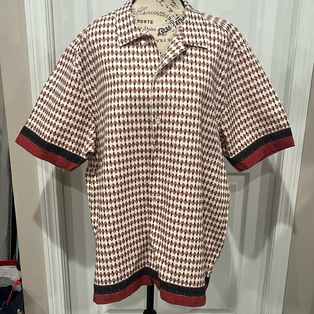 Ted Baker London Braemar Geo Border print linen button shirt.